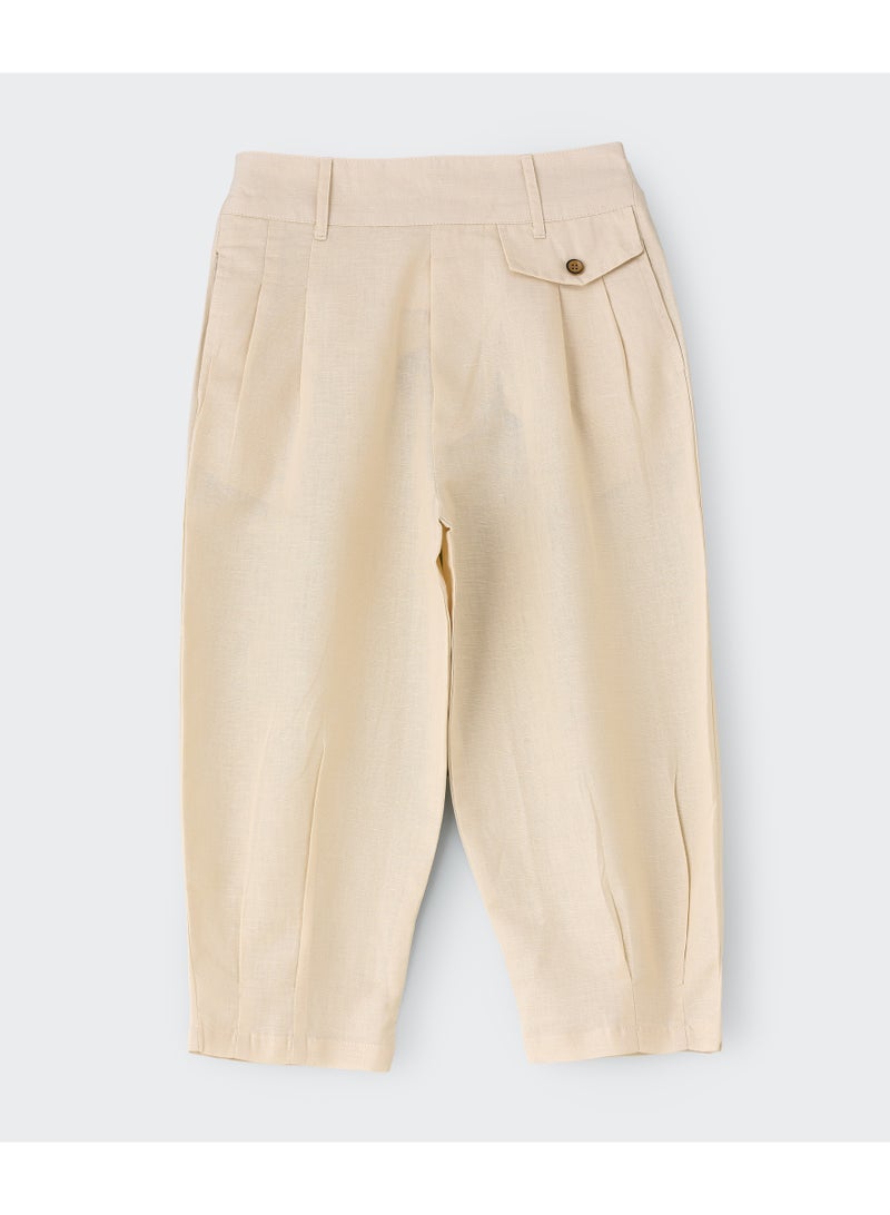 Jelliene Girls Beige Pleated Wide-Leg Trousers - Image 1